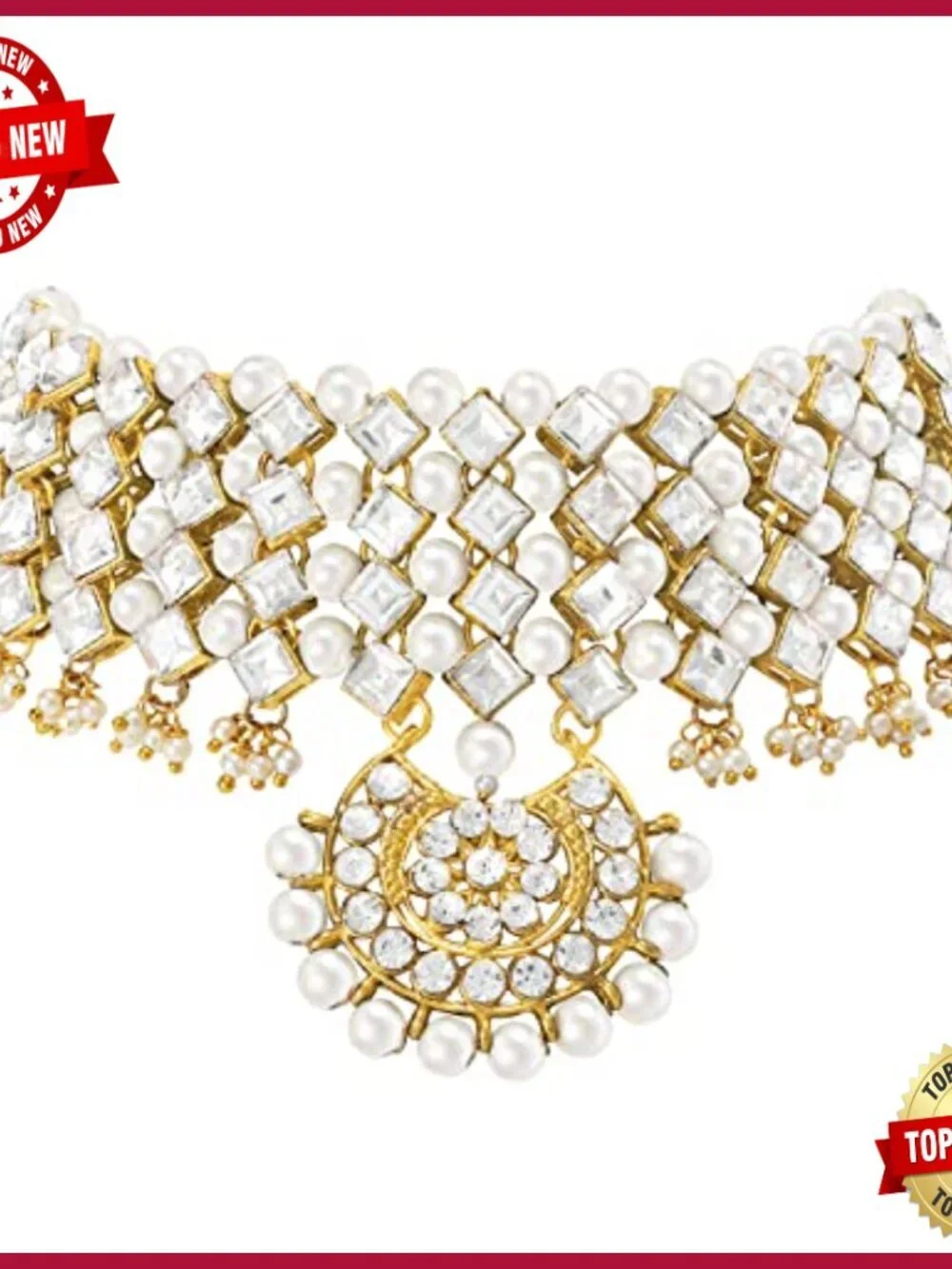 Gold Plated Kundan Choker Necklace & Earring Set Jewelry Gift